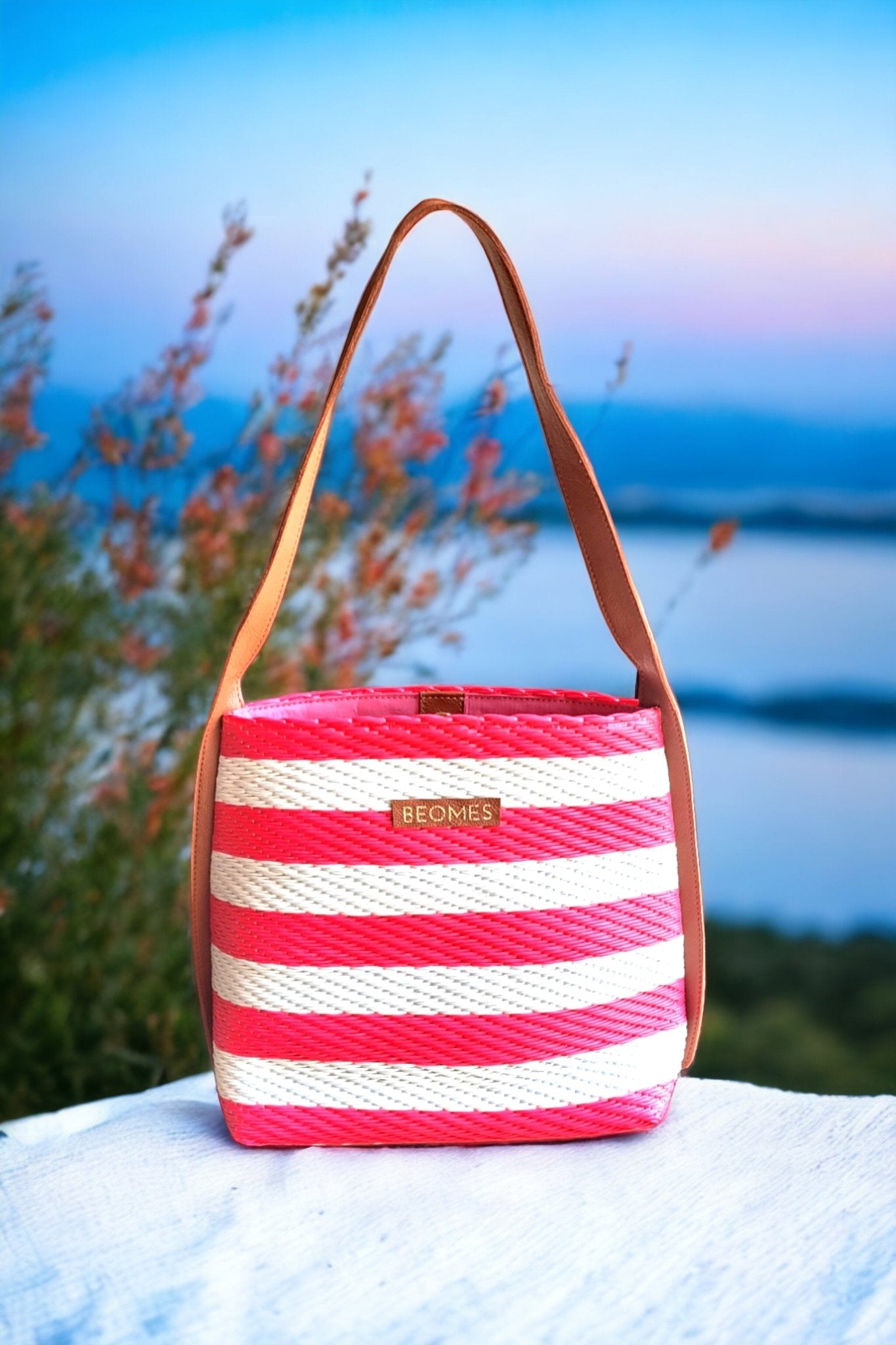 BEOMES Pearl Striped Medium Crossbody Tote Bag Pink - BEOMES DESIGNS
